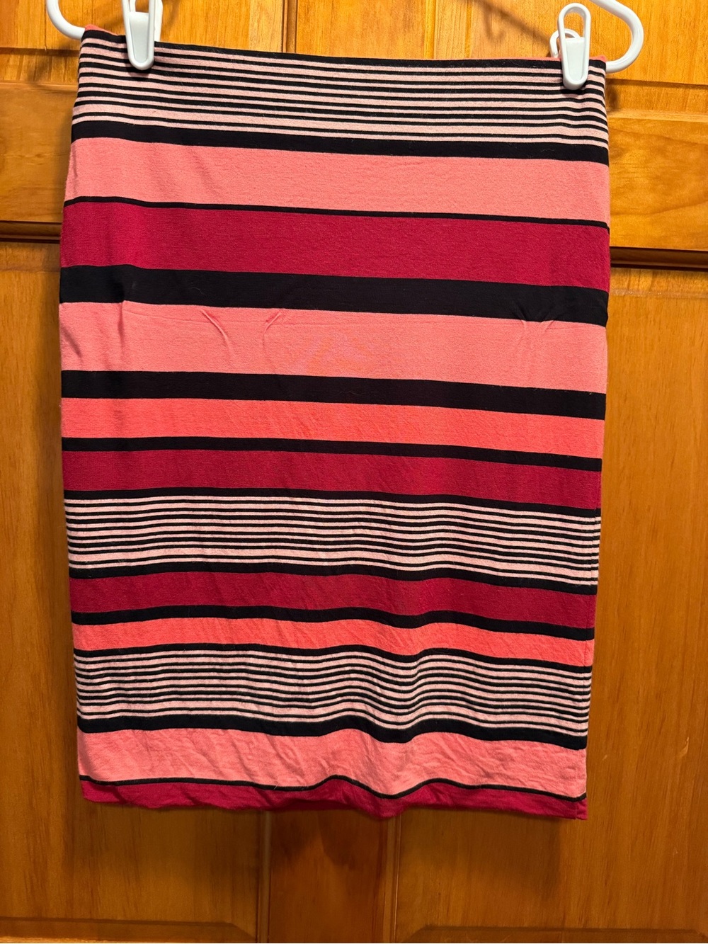 LOFT Coral and Black Striped Pencil Skirt